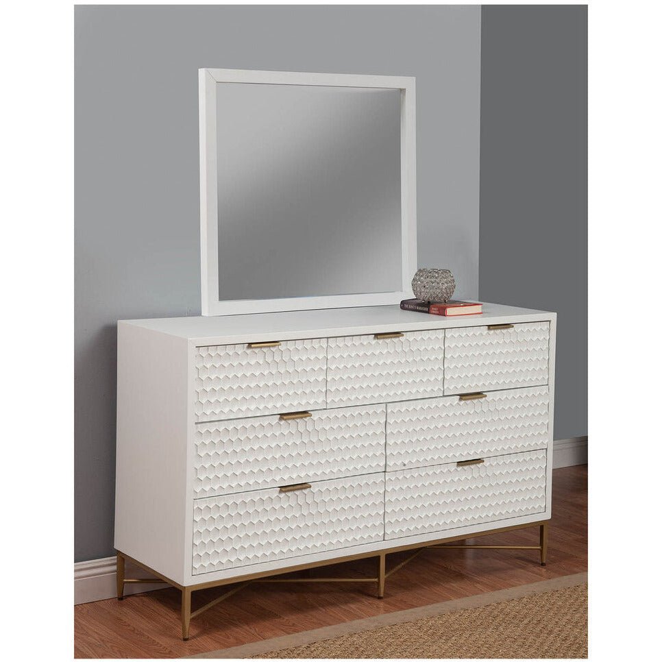 White Pearl Dresser & Mirror Origins by Alpine White Pearl Dresser & Mirror Origins by Alpine
