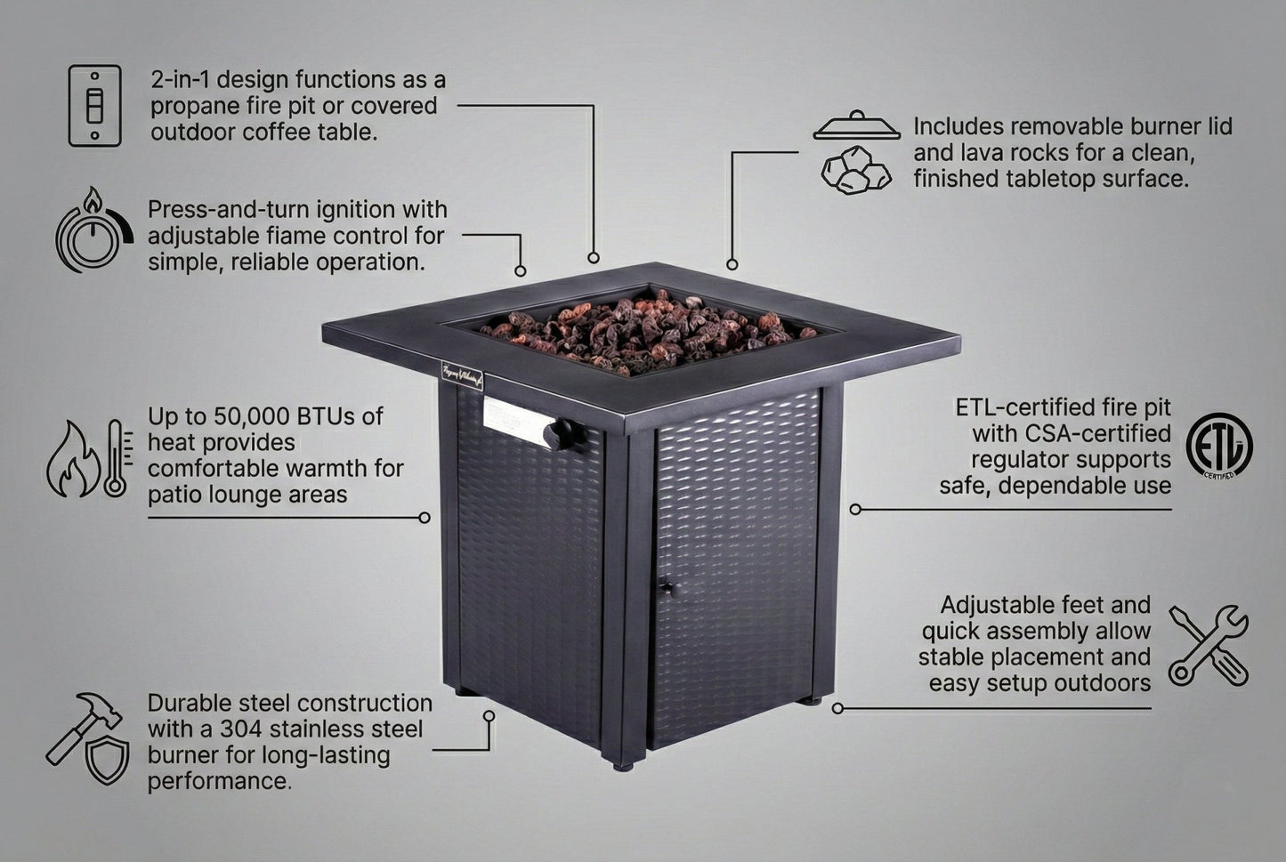 Azure 28" 2 - in - 1 Gas Fire Pit & Coffee Table - Origins by Alpine