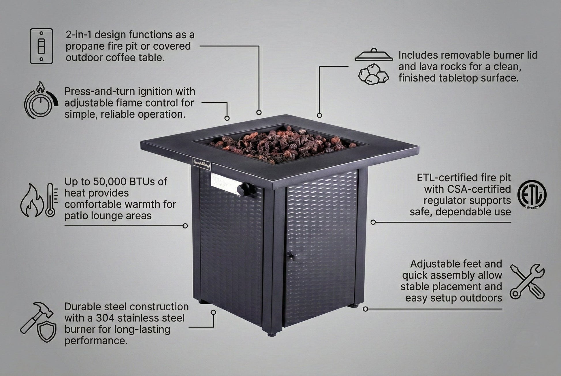 Azure 28" 2 - in - 1 Gas Fire Pit & Coffee Table - Origins by Alpine