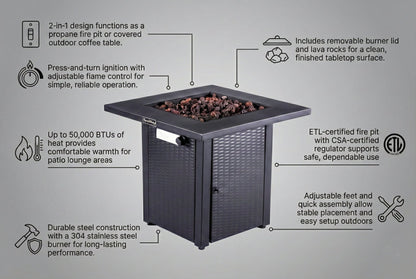 Azure 28" 2 - in - 1 Gas Fire Pit & Coffee Table - Origins by Alpine