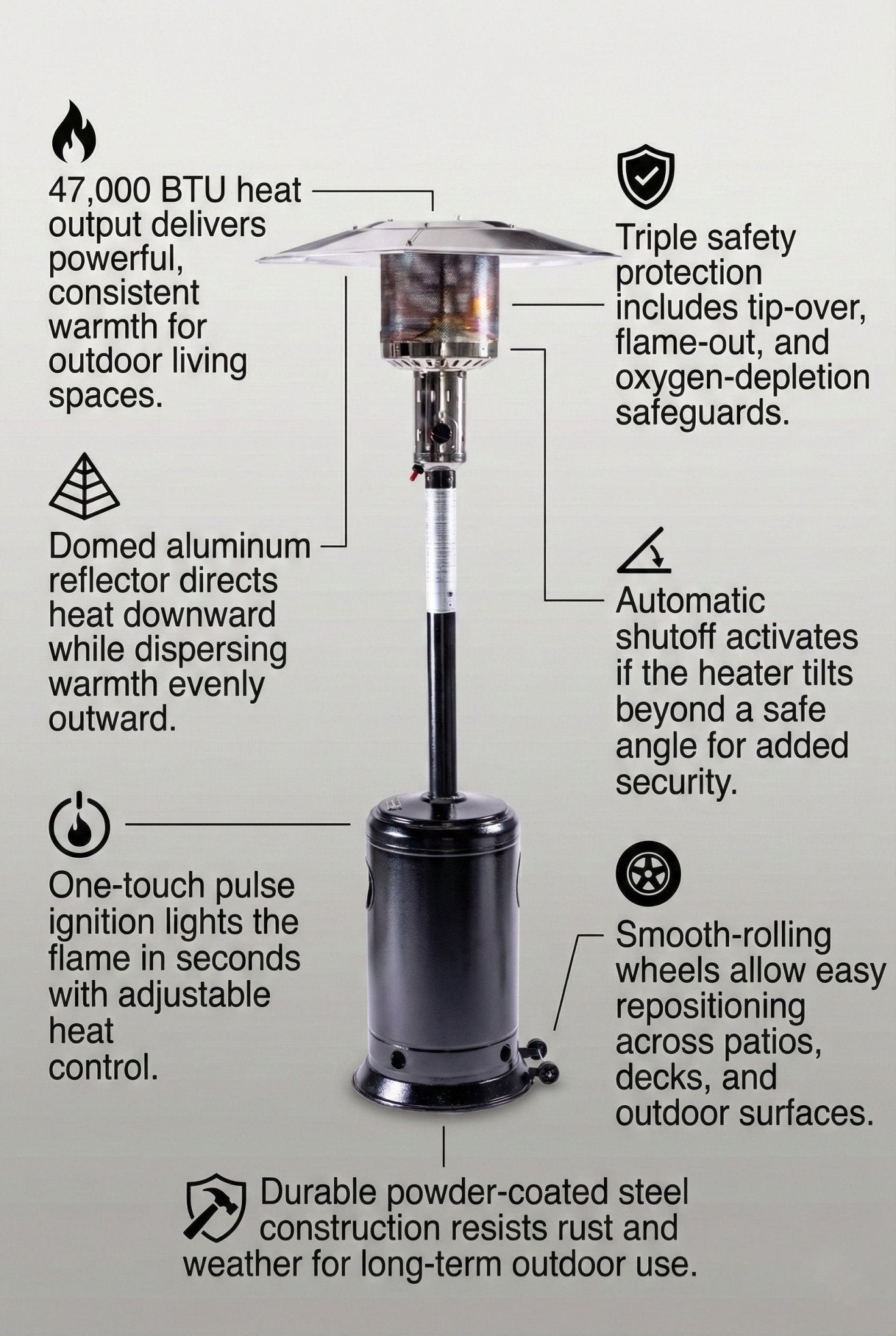 Solara Standing Patio Heater, Hammered Black - Origins by Alpine