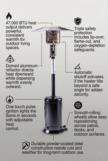 Solara Standing Patio Heater, Hammered Black - Origins by Alpine