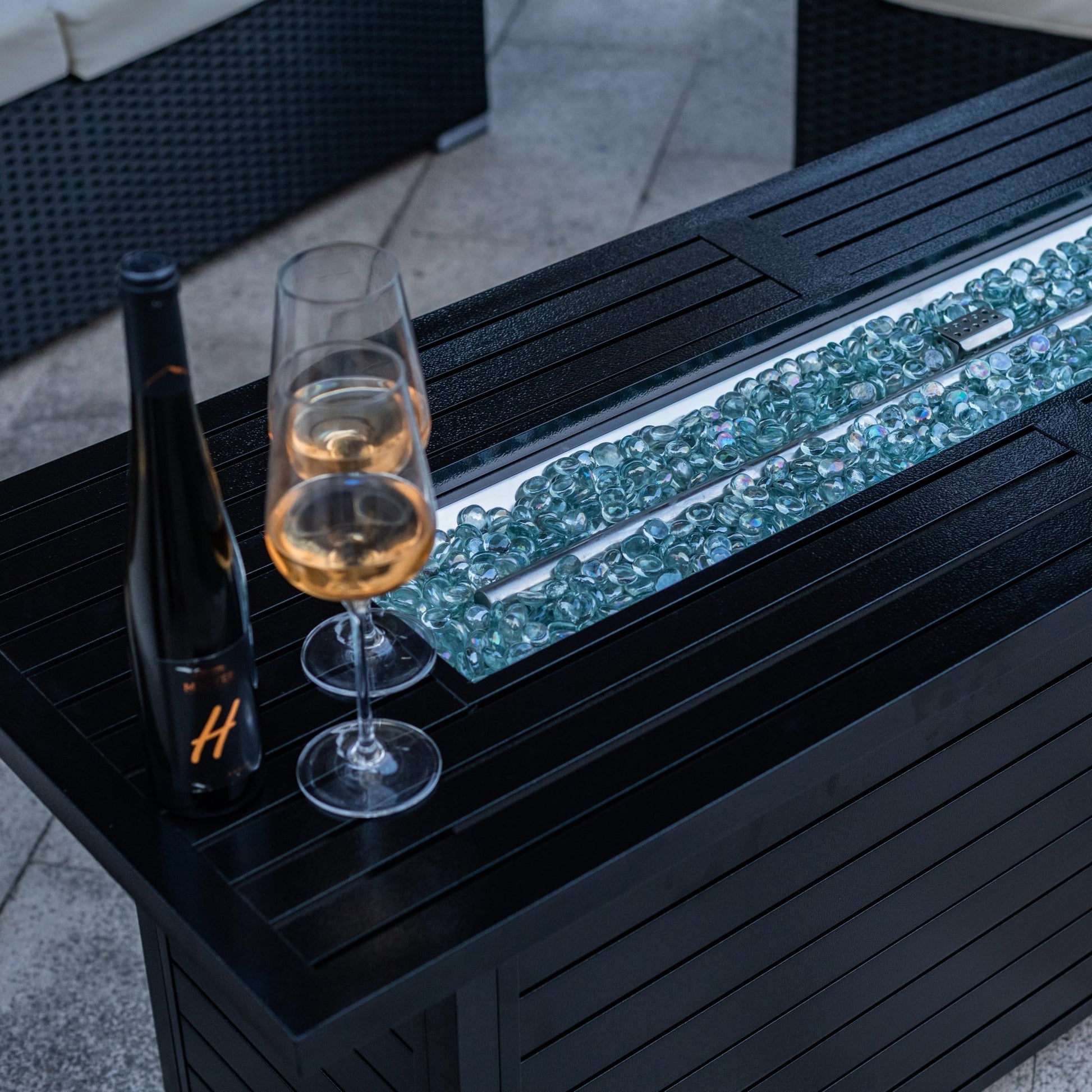Vista Rectangular Fire Pit Table, Hammered Black - Origins by Alpine