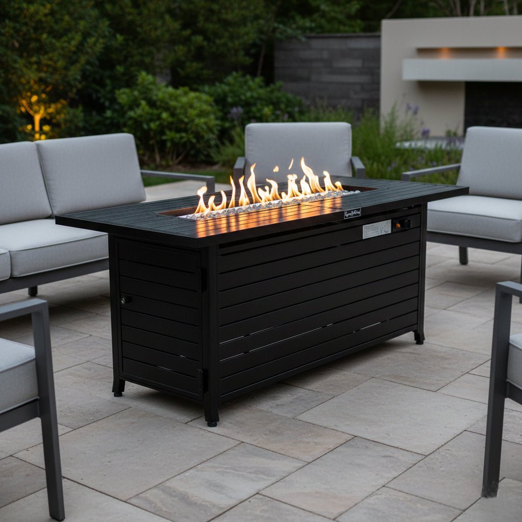 Vista Rectangular Fire Pit Table, Hammered Black - Origins by Alpine