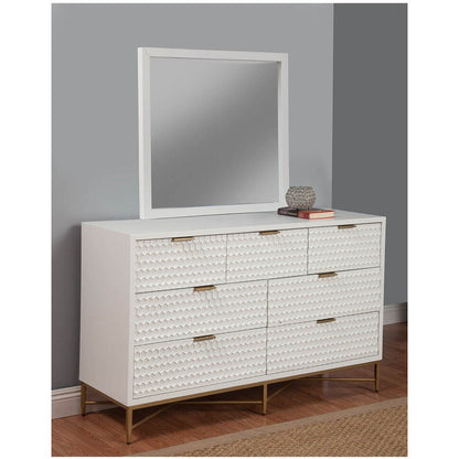 White Pearl Dresser & Mirror Origins by Alpine White Pearl Dresser & Mirror Origins by Alpine